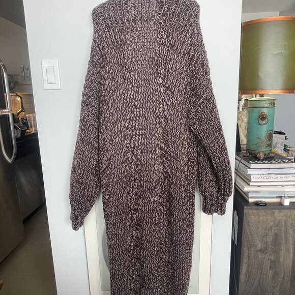 Etsy Oversized Maxi Knit Sweater with Pockets Brown Size 0/S - Picture 4 of 5